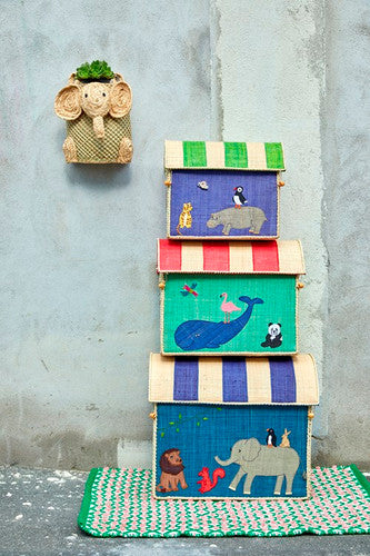 Coffres en raphia : les animaux (3 tailles différentes)